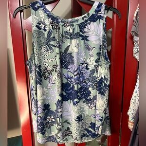 LOFT Floral Sleeveless Blouse - Navy and Mint